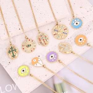 Evil Eye Cross Snake Pendant Necklace Stainless Steel Zircon Enamel Jewelry Bohemian Vintage Gift For Women