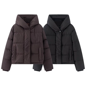 Women Hooded Puffer Jacket Short Quilted Padded Coat Windproof Waterproof Thick Winter Outerwear Streetwear Casual