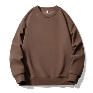 Classic dark brown crew neck pullover sweatshirt with ribbed cuffs and hem in a relaxed fit