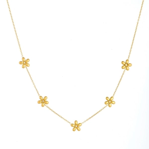 Gold-plated stainless steel flower necklace set with small sparkling clear zircon crystals