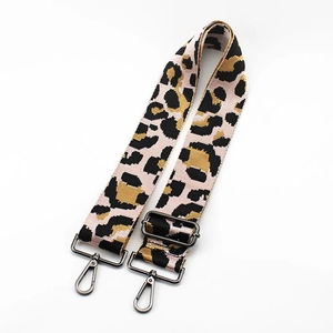 Adjustable leopard print wide shoulder strap with gunmetal swivel hooks for crossbody bags