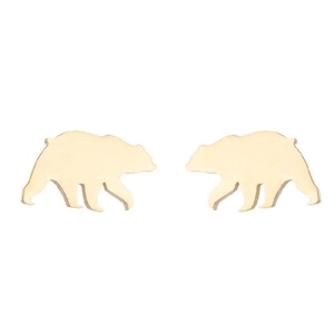 Detailed view of gold polar bear silhouette stud earrings in minimalist polished metal