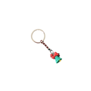 Christmas keychain with Santa Claus snowflake pendant red bow and green bell accessories