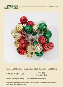 Close-up of LED Christmas string lights with colorful electroplated diamond pattern balls