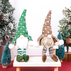 Festive Christmas forest gnome plush set with knitted hats and hanging legs for decor