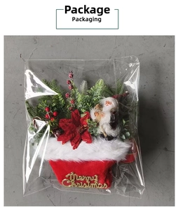 Detail of Christmas decoration kit with Santa doll and pine needles in packaging