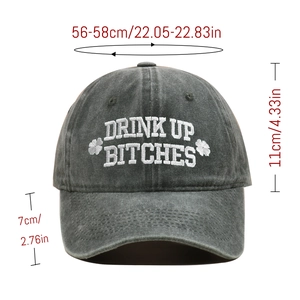 Washed grey baseball cap with embroidery showing product dimensions