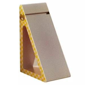 Vertical triangular corrugated cat scratcher with cute bear pattern and tunnel