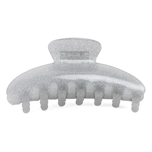 Detail shot of silver glitter hair claw clip with matte finish on white background