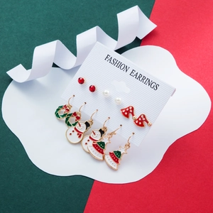 6-pair Christmas earring set with Santa, snowman, and tree designs in festive colors