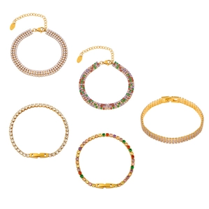 Elegant gold-plated stainless steel bracelets with colorful cubic zirconia in multiple rows