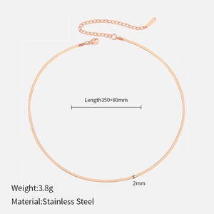 Detailed specs of rose gold 2mm snake chain necklace in stainless steel with measurements
