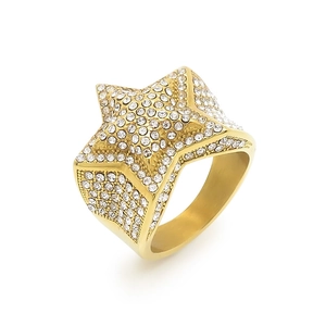 Luxurious gold pentagram star ring for men with micro-pave cubic zirconia crystals