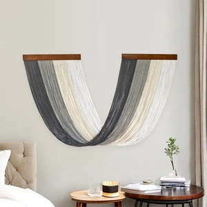 Handmade Woven Macrame Wall Hanging Tapestry Cotton Rope With Wood Rod Gradient Tassel Bohemian Home Decor