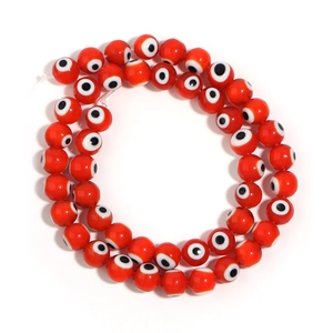 Strand of glossy red millefiori evil eye glass beads for DIY jewelry making