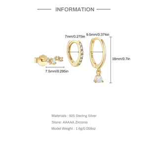 Detailed dimensions of 925 sterling silver evil eye earrings set with zircon and opal