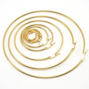 Stainless Steel Hoop Earrings Gold Plated Round Geometric Large Trendy Fashionable For Women