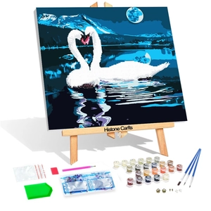 Σετ DIY ζωγραφική με διαμάντια, θέμα κύκνοι, περιλαμβάνει καβαλέτο και εργαλεία