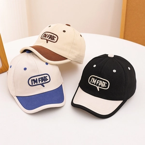 Casquette De Baseball Enfant Mélange Coton Broderie Lettres I'M FINE Design Contrasté Réglable Chapeau Soleil Extérieur Tout-Petits
