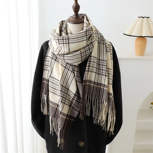 Plaid Scarf Imitation Cashmere Warm Thick Tassel Shawl Winter Versatile Korean Style Women Soft Elegant Wrap