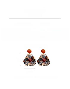 Detailed view of leopard print resin flower earrings with size and weight measurements
