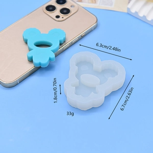 Translucent bear silicone mold for resin DIY with finished blue bear craft and dimensions
