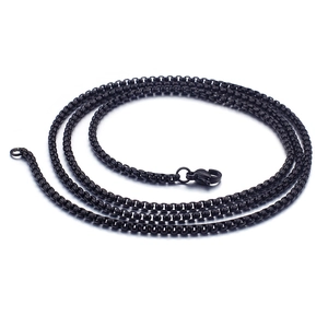 Black stainless steel box chain necklace for men with a secure lobster clasp closure