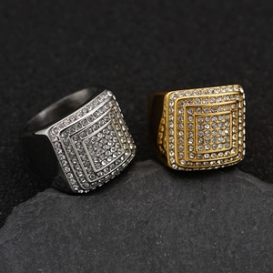 Luxury Men Hip Hop Ring 316 Stainless Steel Gold Plated Full Cubic Zirconia Multi Layer Square Geometric Punk Jewelry