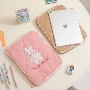 Quilted cotton bunny iPad sleeve in pink and beige colors for 10.2 and 11 inch tablets