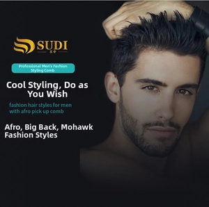 Detailed close-up of a stylish textured men's pompadour hairstyle using a wide tooth comb