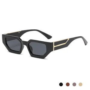 Retro square black sunglasses with golden metal accents on frame for men and women