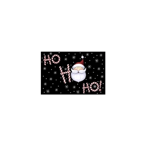 Black Christmas rug featuring Santa Claus illustration and festive HO HO HO text design