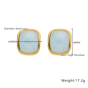 Detailed size and weight specs for vintage square gold earrings with blue resin