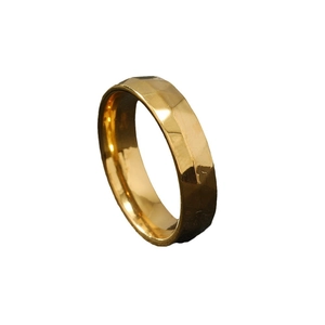 Polished 6mm gold stainless steel ring featuring a geometric faceted textured surface