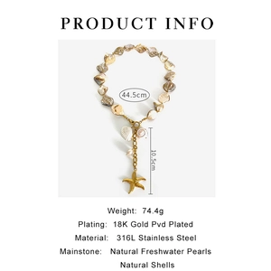 Detailed size specifications for a natural shell and pearl necklace with starfish pendant