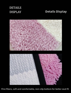 Detail view of pink plush chair cushion showing soft fiber texture and anti-slip backing