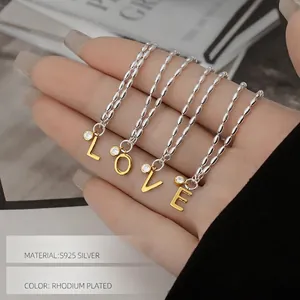 Elegant S925 sterling silver LOVE letter necklace set with sparkling zircon stones