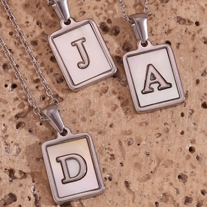 Minimalist titanium steel necklace featuring shell inlaid alphabet pendants J A D