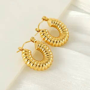 Croissant Hoop Earrings 18K Gold Plated Stainless Steel Spiral Wavy Texture Geometric Round Fashion Jewelry For Women