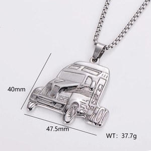 Macro view of silver punk truck pendant with 40mm height and 47.5mm width specs
