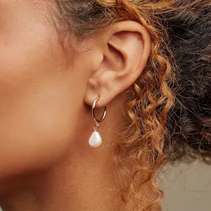 Baroque Freshwater Pearl Hoop Earrings For Women Stainless Steel Gold Silver Rose Gold Irregular Pearl Drop Earrings Jewelry
