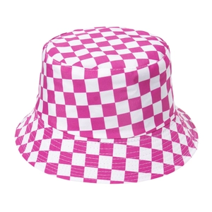 Bob en coton à damier rose et blanc avec large bord pour la protection solaire d'été