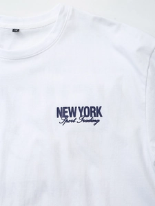 Detail of New York Sport Trading print on white short sleeve T-shirt with M size tag