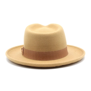 Detailed close-up of thick wool fedora texture with classic brown grosgrain ribbon band