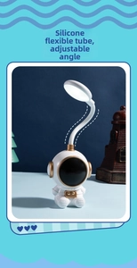 Detail of the flexible silicone hose on the astronaut LED lamp for 360-degree rotation