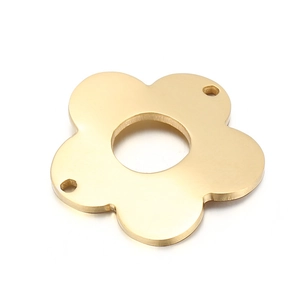 Detailed macro view of a gold five-petal flower metal charm with a matte brushed finish