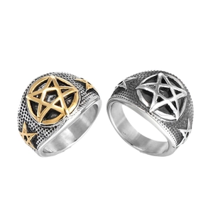 Retro punk star ring in vintage silver and gold finish for men, stainless steel style