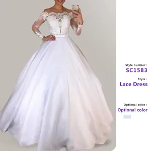 Damen Off-Shoulder V-Ausschnitt Spitze Applikation Hochzeitskleid Elegant Puffig Tüll Brautkleid Mit Kathedrale Schleppe