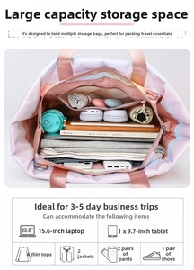 Internal layout of waterproof travel bag showing 15.6 inch laptop and clothes storage