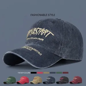 Baseball Cap Washed Cotton Letter Embroidery Adjustable Vintage Distressed Unisex Sun Hat Streetwear
